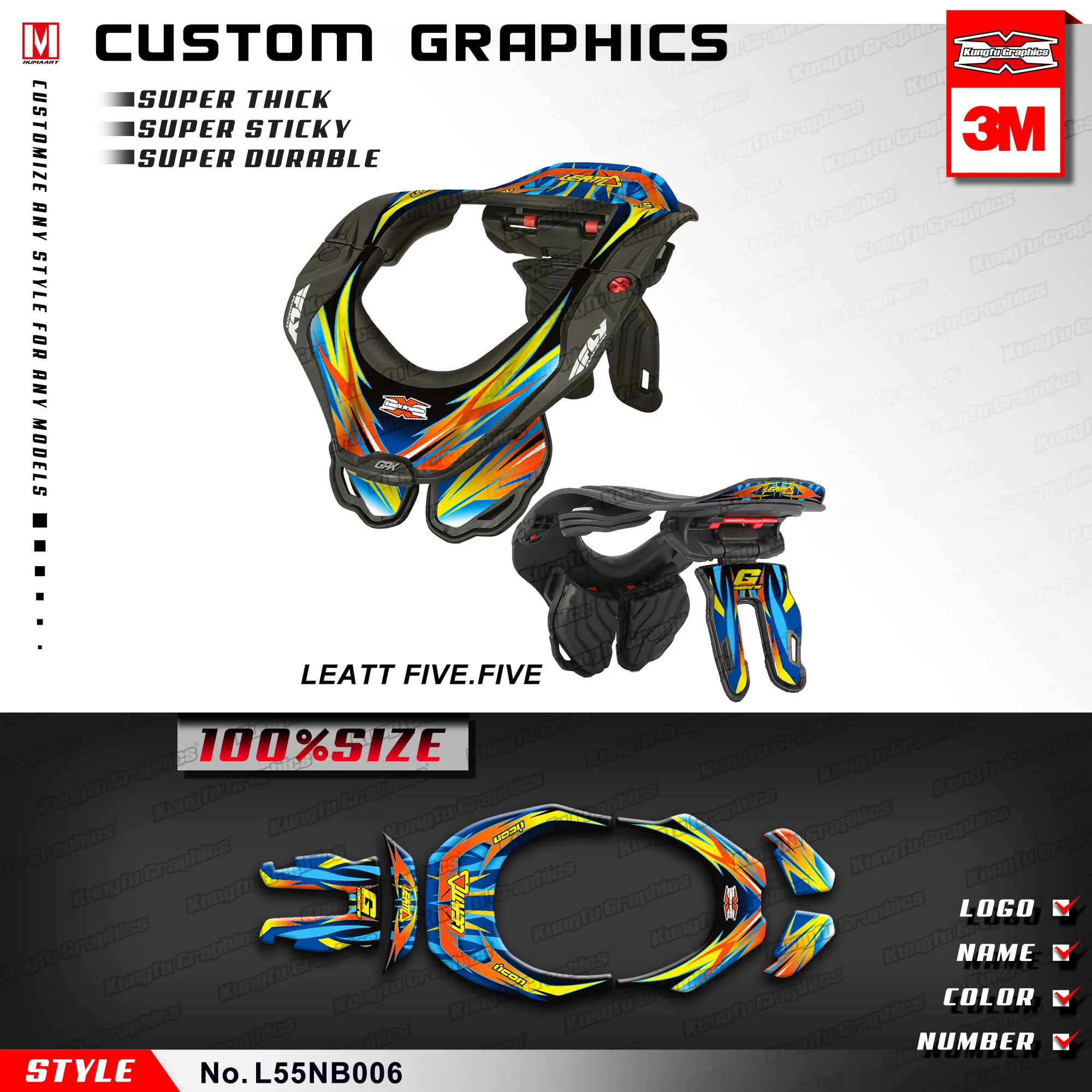 KUNGFU GRAPHICS Vinyl Stickers Motocross Enduro Decals Wraps Fit Leatt Brace 5.5 2012 2013 2014 2015 2016 (Style no. L55NB006) | Автомобили