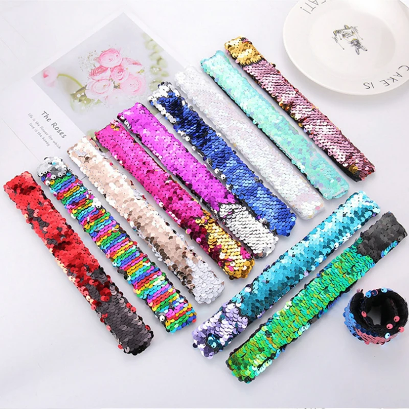 Magic Bracelet Double Color Sequin Slap Bracelet Simple Fashion Magic Trick Kid Party Girl Hair Accessories Wristband Xmas Gift Magic Bracelet Double Color Sequin Slap Bracelet Simple Fashion Magic Trick Kid Party Girl Hair Accessories Wristband Xmas Gift