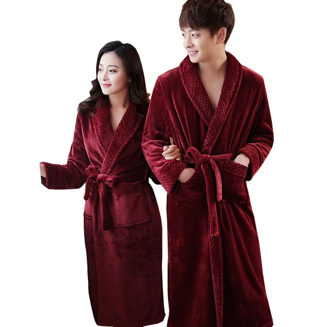 On Sale Men's Extra Long Soft as Silk Flannel Bathrobe Men Winter Warm
