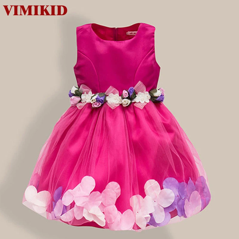 New Fashion Sequin Flower Dress Party Birthday Wedding Princess Toddler Baby Girls Clothes Children Kids Lycra Dresses k1 | Детская