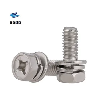 

GB9074.13 304 stainless steel Cross head external hex three combination screw M4 M5 M6 M8 screws bolt gb9074 Six angle combined