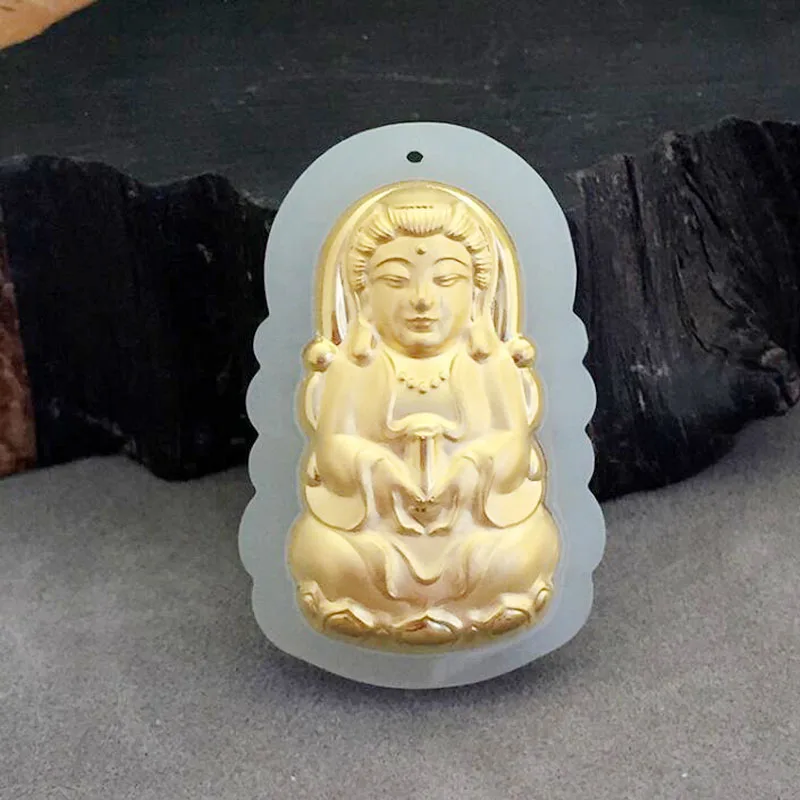 

Yu xin yuan xin jiang Hetian jade Natural gold inlay guan yin Necklace pendant