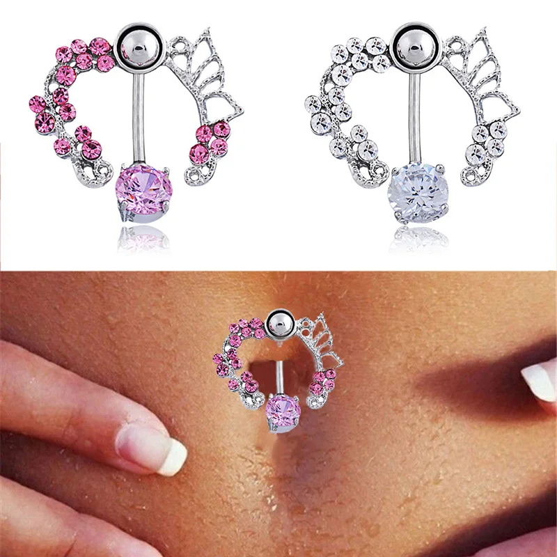 

Sexy Rhinestone Flower Navel Rings Rose Gold Rings Belly Piercing Crystal Flower Body Jewelry Navel Piercing Rings