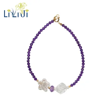 

Lii Ji Unique Natural Amethyst Faceted beads Freshwater Pearl Clear Quartz 925 Sterling Silver Gold Color Bracelet