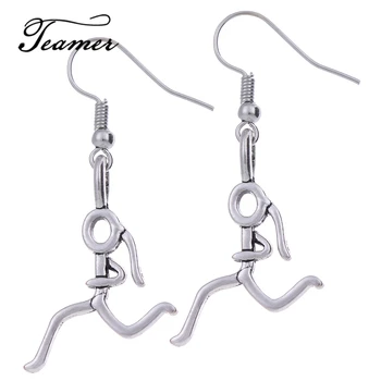 

Teamer Running Girl Charms Drop Earrings Simple Antique Silver Color Eyewear Marathon Runner Sport Fashion Jewelry E186444