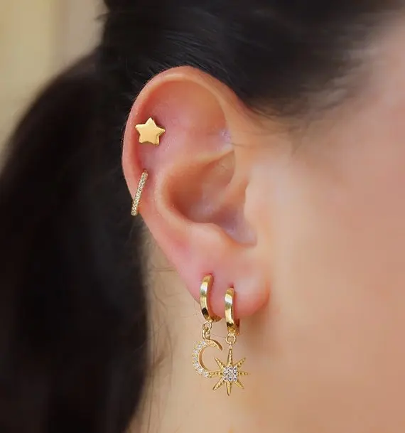 

925 Sterling Silver Asymmetry delicate shiny moon star snowflake 3AAA CZ earrings for cute girl women fashion Christmas jewelry