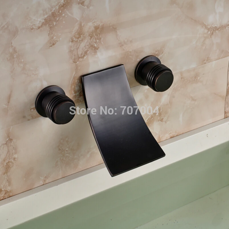 Wholesale and Retail 3PCS Waterfall Spout Bathroom Basin Sink Faucets Wall Mounted Dual Handled Basin Mixer