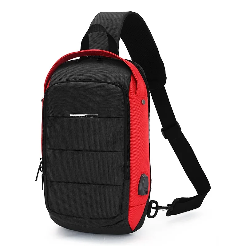 OZUKO повседневная мужская нагрудная сумка, водонепроницаемая сумка через плечо, мужская сумка через плечо с зарядкой через usb, Большая вместительная оксфордская сумка-мессенджер - Цвет: M-Red