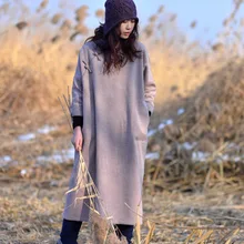 Высокое качество роскошные свободные длинные рукава косые лягушки пуговицы Женское шерстяное пальто, зимняя элегантная женская верхняя одежда плюс размер пальто