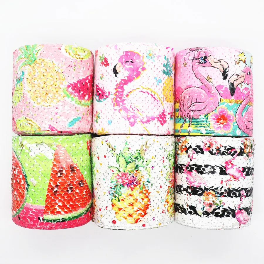 

2Yard 3" 75mm Printing Reversible Sequin Ribbon Shiny Glitter Cartoon Ribbon DIY Hair Bows MD19052701