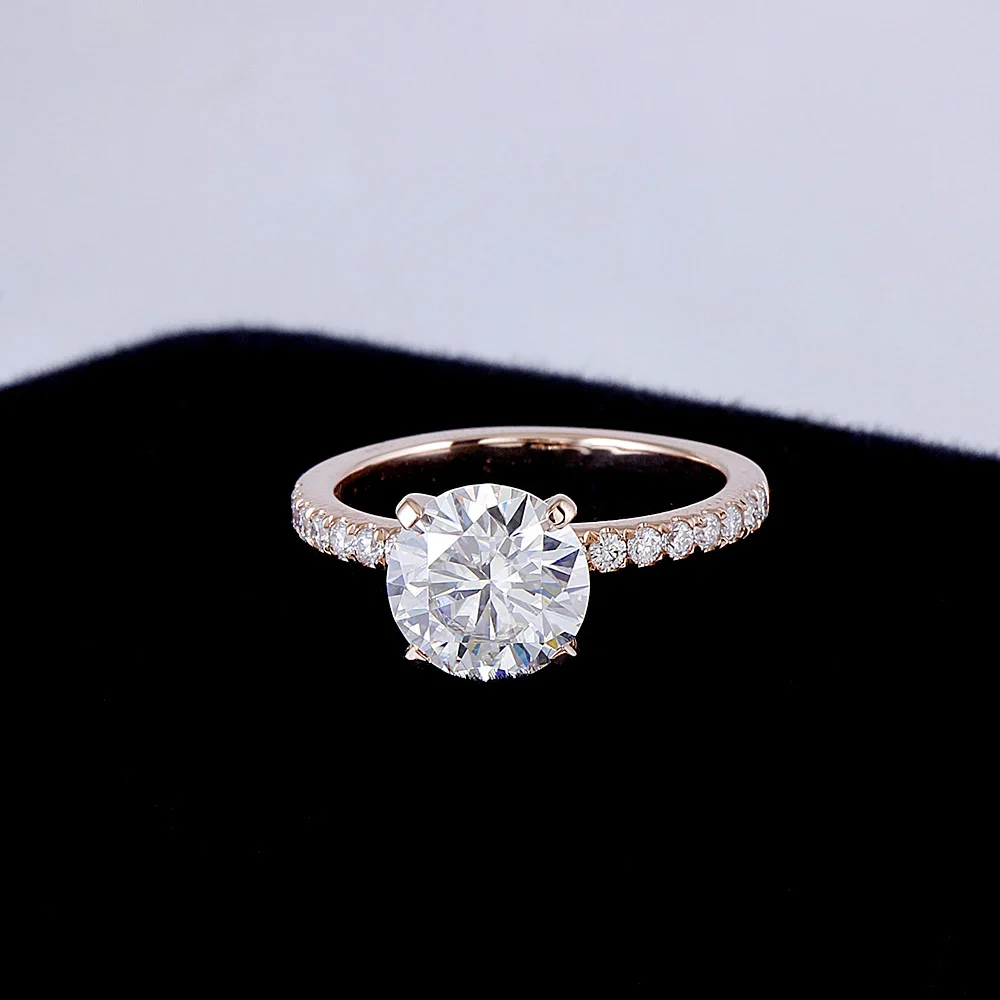 DovEggs 10K розовое золото центр 2ct 8 мм F цвет Moissanite Помолвочные кольца с бриллиантом для женщин Золотое обручальное кольцо с акцентами