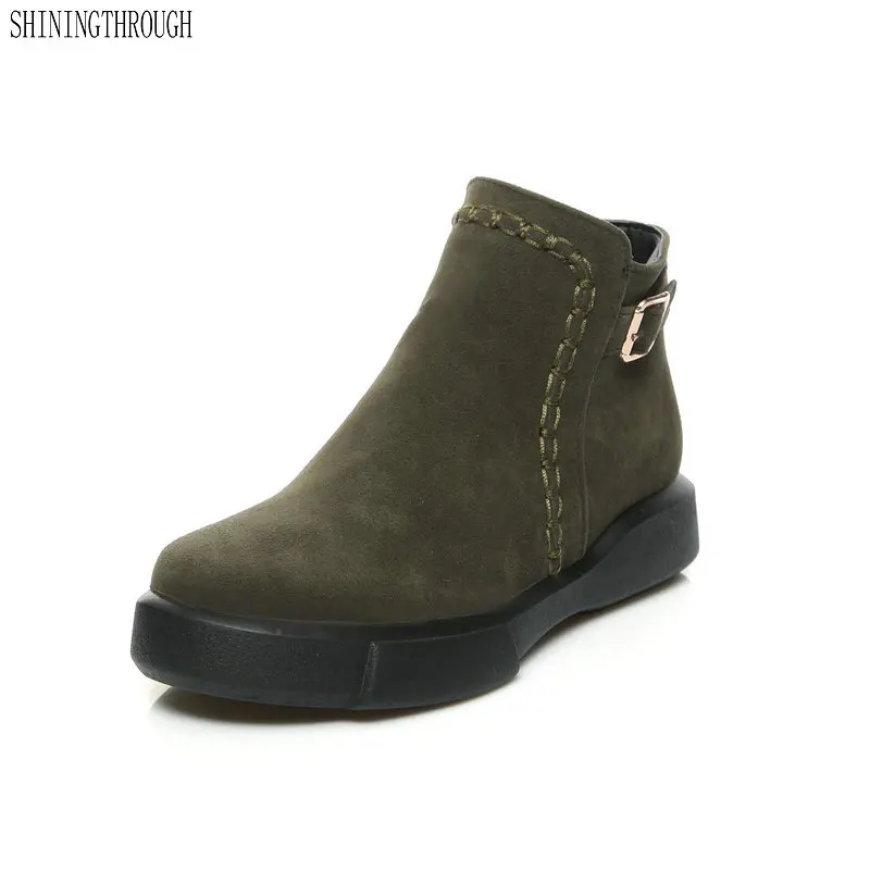 

NEMAONE Women flat platform ankle boots spring autumn western boots woman High Quality Women casual shoes black apricot green