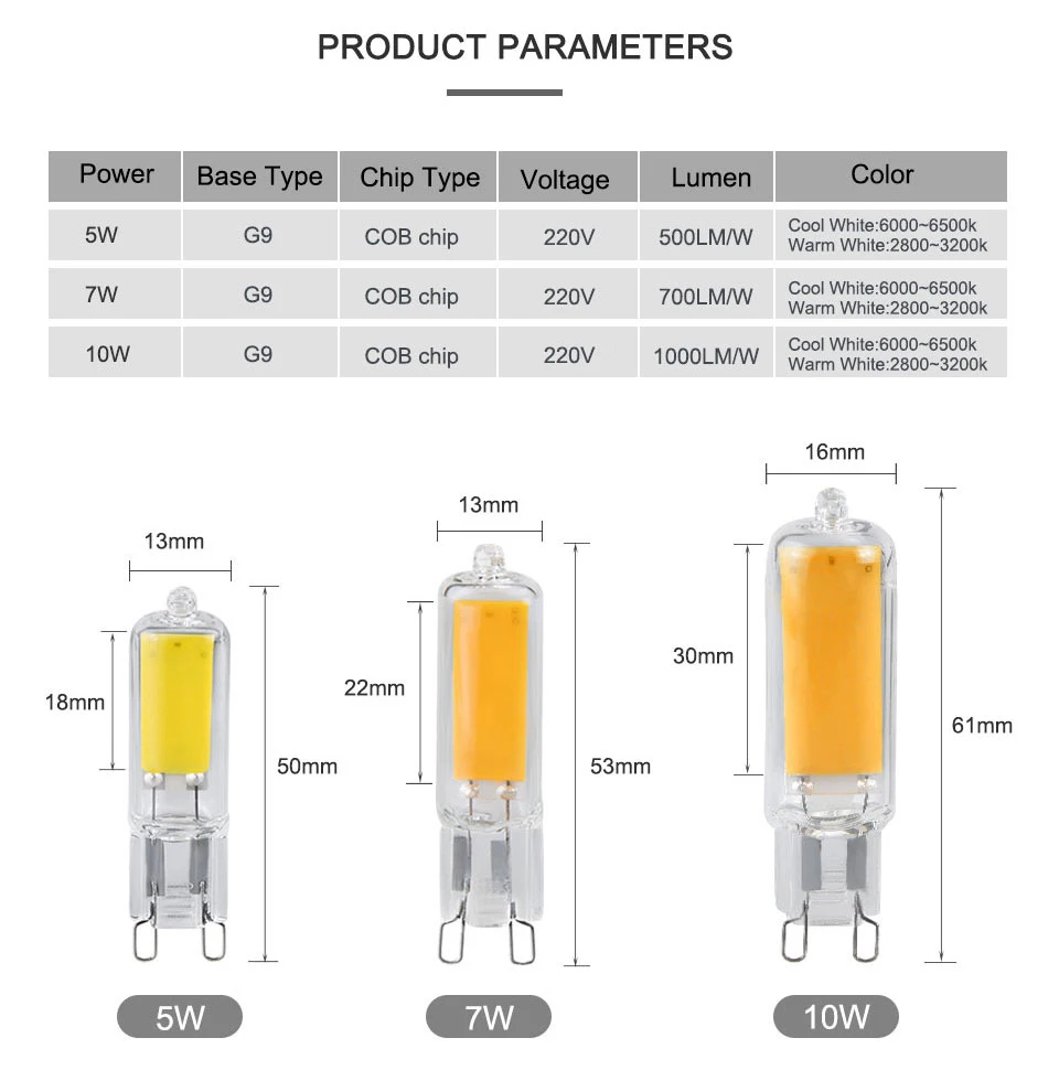 EeeToo Night Light LED Lamp G9 220V COB Glass Body LED Bulb Tubes 5W 7W 9W Night Light Lamp for Bedroom Replace Halogen Lighting (2)