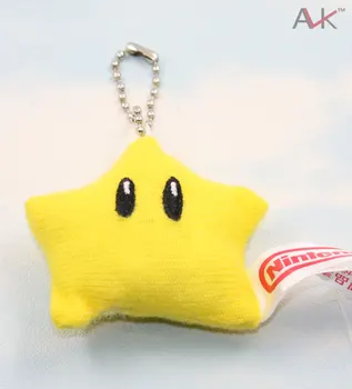 

100pcs/lot Super Mario Bros Star Plush Keychain Pendants Soft Stuffed Dolls Kids Toys 5cm