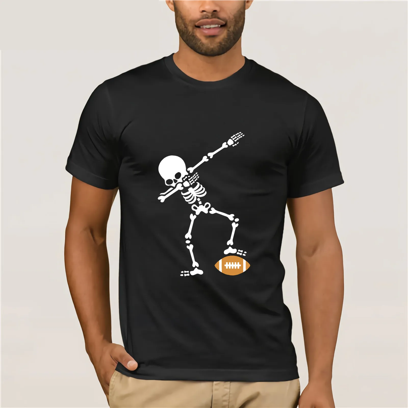 Dab اللمس الهيكل العظمي T قميص الرجبي كرة القدم الأمريكية Crewneck الجدة الملابس تيشيرت مناسب للبالغين 100% القطن قصيرة الأكمام البني تيز