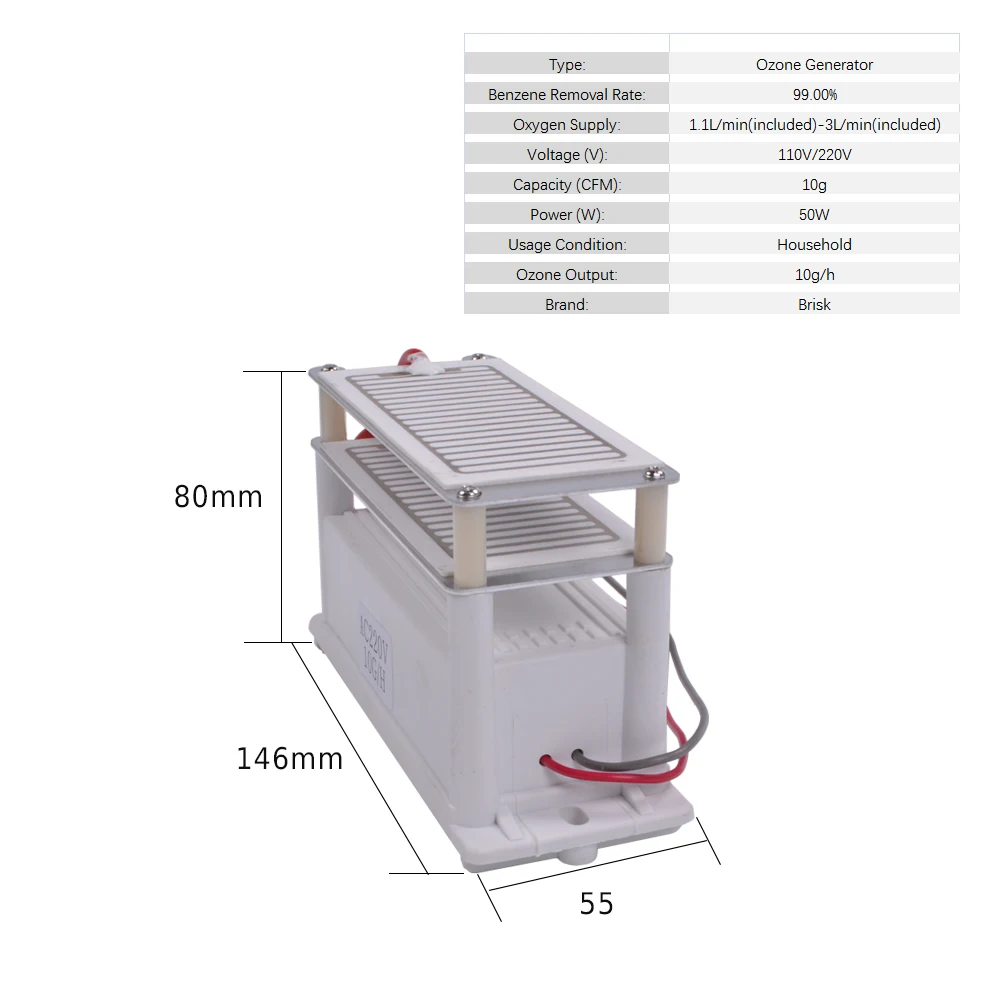 Brisk 220 В генератор озона часть 10 г с керамической пластиной длительный срок службы стиль долговечность двойной лист для химической фабрики 002