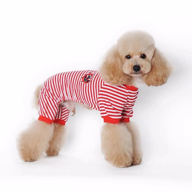 Одежда для собак, Мультяшные полосатые хлопковые пижамы для маленьких собак, кошек, комбинезон, пальто, рубашка, одежда для маленьких собак Тедди
