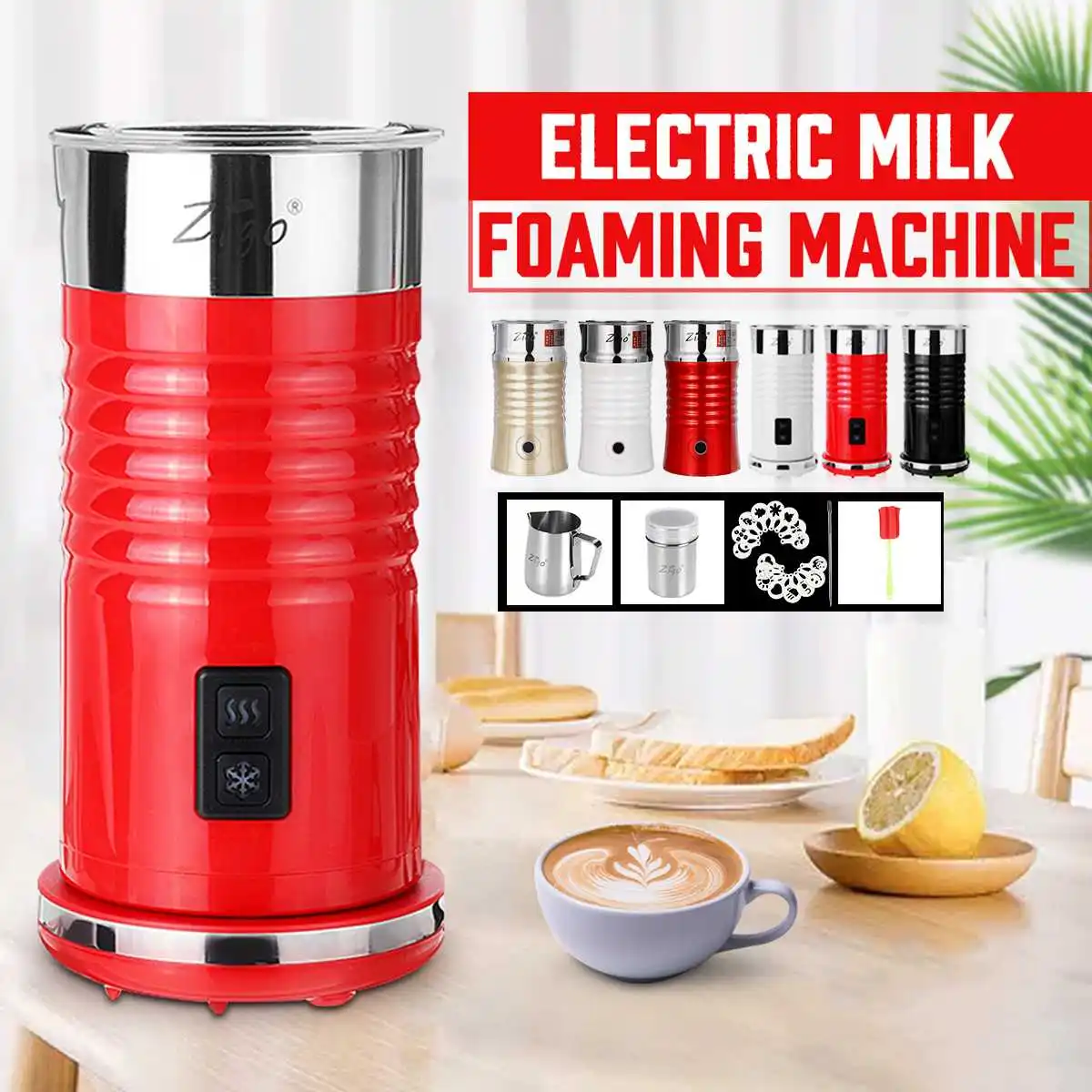 220V Electric Hot / Cold Milk Frother Foamer Warmer Latte Cappuccino Coffee Temperature Keeping with Pull Cup Flower Needle Tool