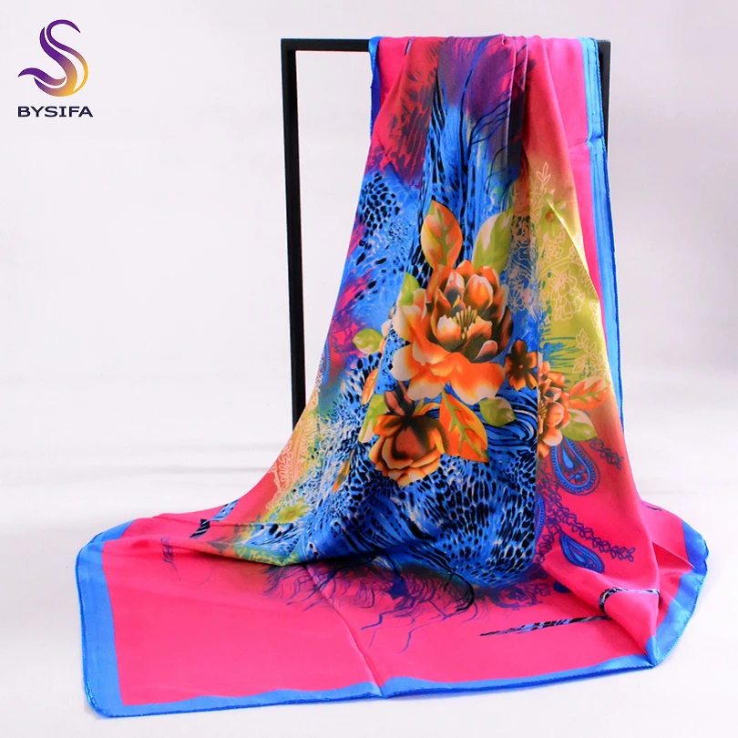 

[BYSIFA] Dark Pink Ladies Square Scarf Fashion Accessories Spring Autumn Women Satin Scarves Wraps Winter Brand Silk Scarf Cape