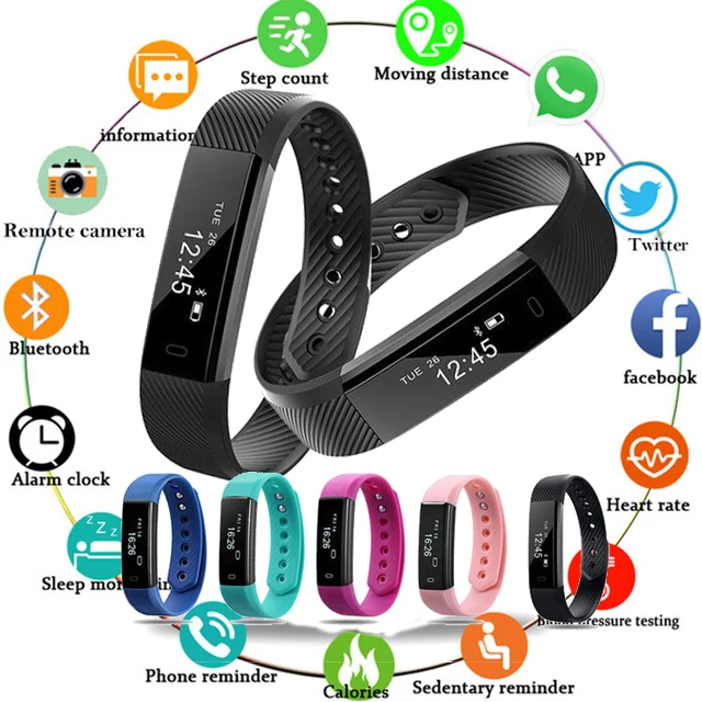 

ID115 PLUS Waterproof Pedometer Smart Blood Pressure Monitor Heart Rate Fitness Tracker Pedometer Run Step Counter Wrist Watch