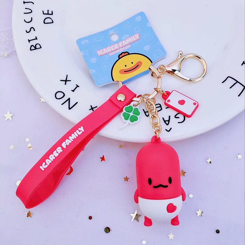 

2019 New Family Cute Cartoon Keychain Keyring Lovers Car Keychain Ring Pom Pom Hair Ball Key chain for Children's gifts