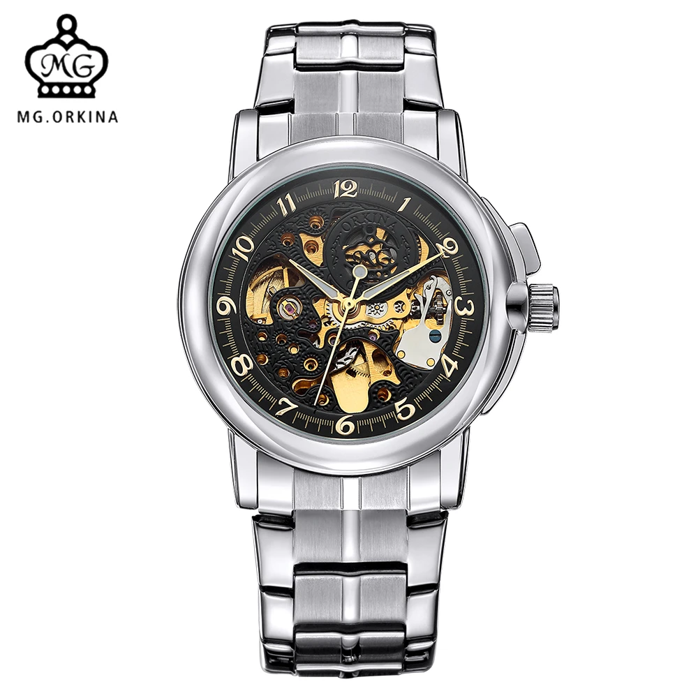 

MG. ORKINA Epoch Self Winding No Battery Automatic Watch Luminous Analog Hand Silver-tone Bracelet Mechanical Wrist Watches