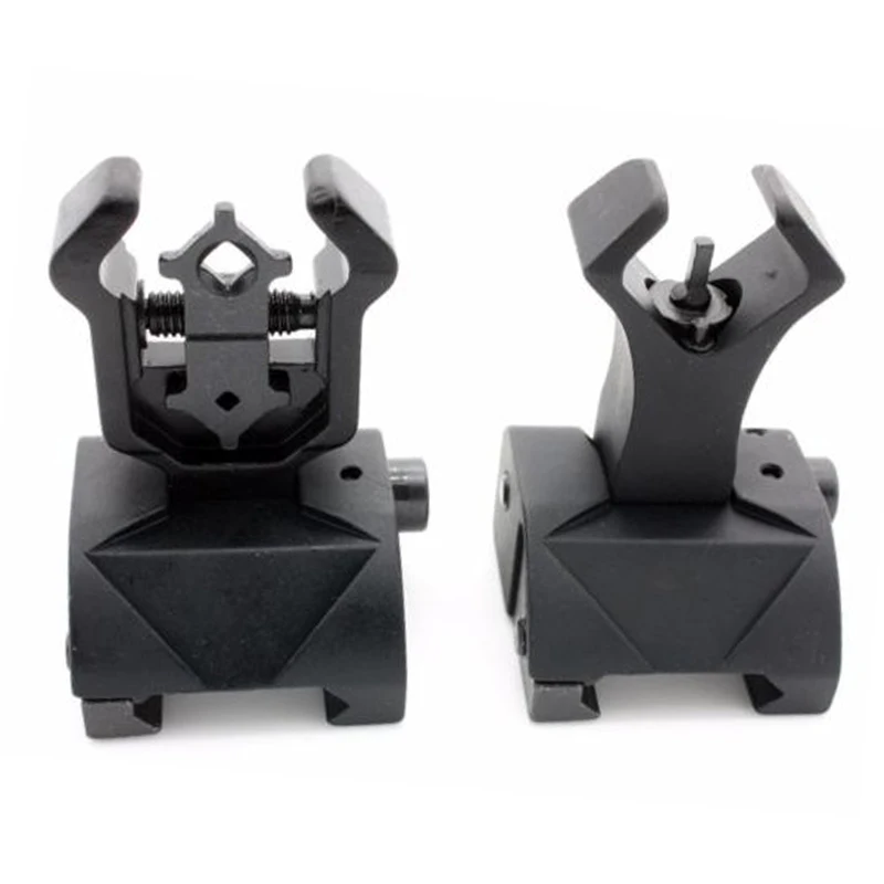 Tactical AR15 Folding Flip up Front Rear Sight Iron Sight Set Dual Diamond Shape BUIS for 20mm Rail Handguard Mount Hunting caza