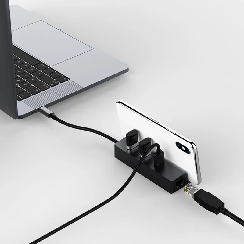 DZLST USB док-станция USB C 3,1 к RJ45 гигабитный Ethernet адаптер USB 3,0 3 порта разветвитель LAN type C концентратор для Macbook с держателем для телефона
