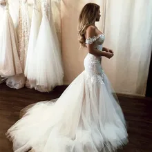Сексуальное винтажное кружевное свадебное платье с открытой спиной, Русалка с открытыми плечами, иллюзионная аппликация, тюль, свадебное платье со шлейфом, Китай