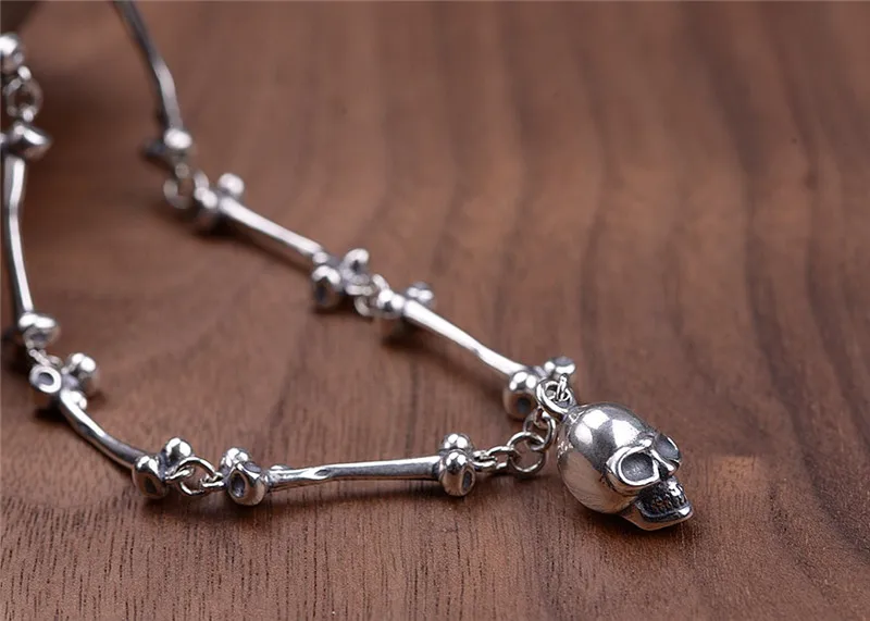 V. YA 59 см ожерелья с подвесками-черепом 925 пробы серебро Длинная цепочка на шею для мужчин мужские Ретро Серебряные Ювелирные изделия Подарки
