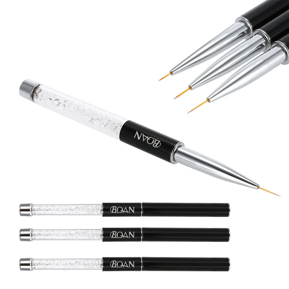 

BQAN Nail Brush 7/9/11mm Crystal Acrylic Nail Art Brushes UV Gel Painting Line Brush Nylon Hair Pen Manicure Nail Liner Tools