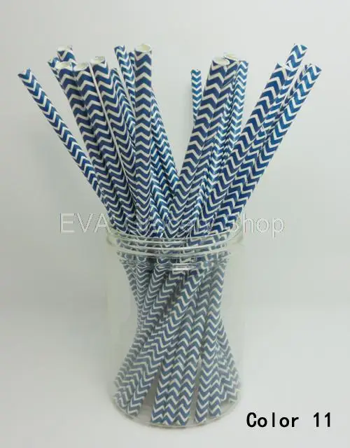 25 Шт. Бумага Соломинки Deep Blue Chevron Полосатые Питьевой Для Празднования Дня