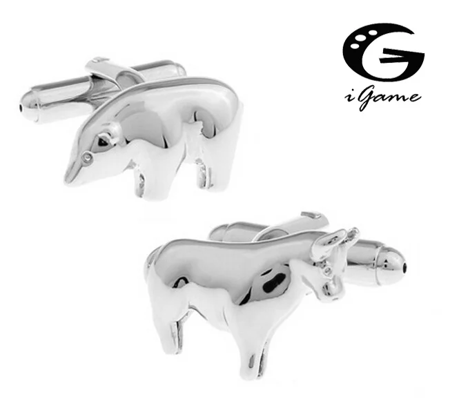 

iGame 1 pair Fashion Cuff Links Silver Color Novelty Brass Animal Bull and Bear Design