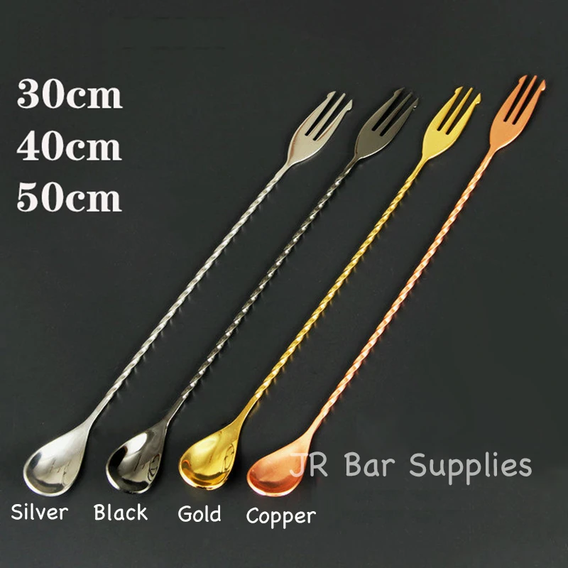 

Free Shipping Stainless Steel Trident Bar Spoon Cocktail Mixing Spoon with Fork Mixer Bar Stirring Mixing 30cm/40cm/50cm
