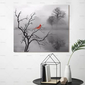 

canvas painting poster picture wall art print abstract tree and bird landscape Art Pictures poster decoration for living room