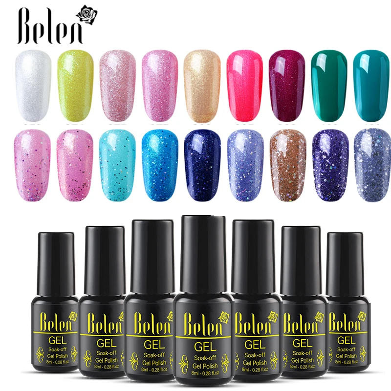 

Belen 8ml LED UV Gel Nail Polish Soak Off Semi Perment Hybrid Varnish Bling Glitter Pure Nail Gel Lucky Lacquer Paint Gellak