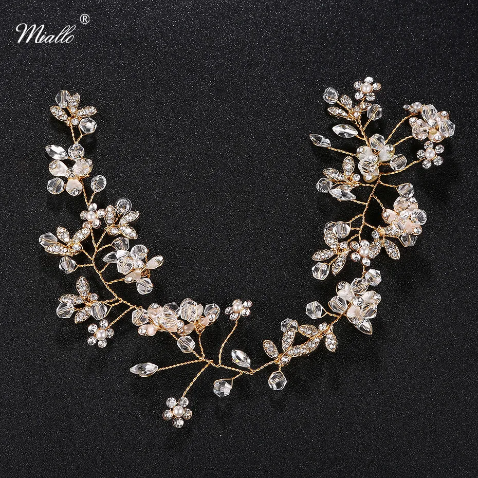 

Miallo Fashion Woman Headband Luxury Handmade Gold Clover Bridal Wedding Crystal Tiaras and Crowns Hair Jewelry Accessories
