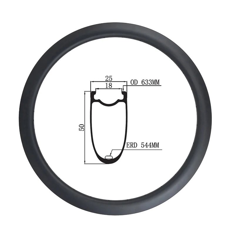 

700c 50mm tubeless 25mm road bike disc brake carbon rim for cyclocross race U shape inner width 18mm 20 24 28 32 holes ERD 544mm