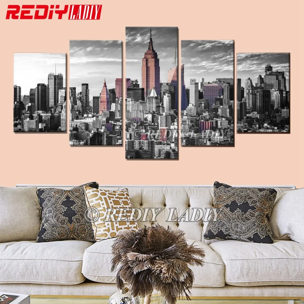 

DIY Diamond Painting Cross Stitch Triptych Diamond Mosaic Building 5 Panels Modular Picture Wall Arts Crystal Diamond Embroidery