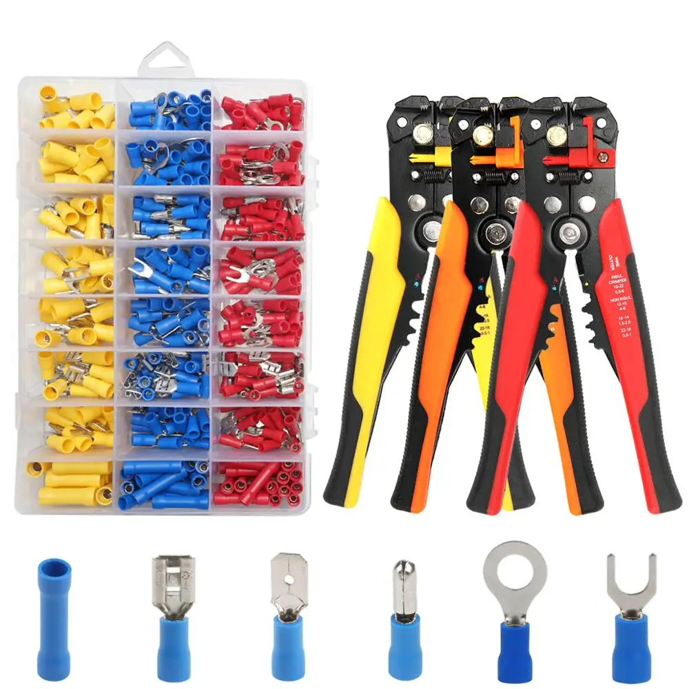 

401Pcs Pre-insulated insulated Terminal w/ Multifunction Wire Stripping Crimping Pliers Tool Kit