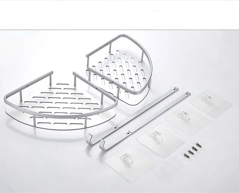 Творческий, Не оставляющий следов надежный дизайн присоска Алюминий 2 уровня Ванная комната угловая полка для хранения душ с крючками Аксессуары для ванной комнаты 8009 м