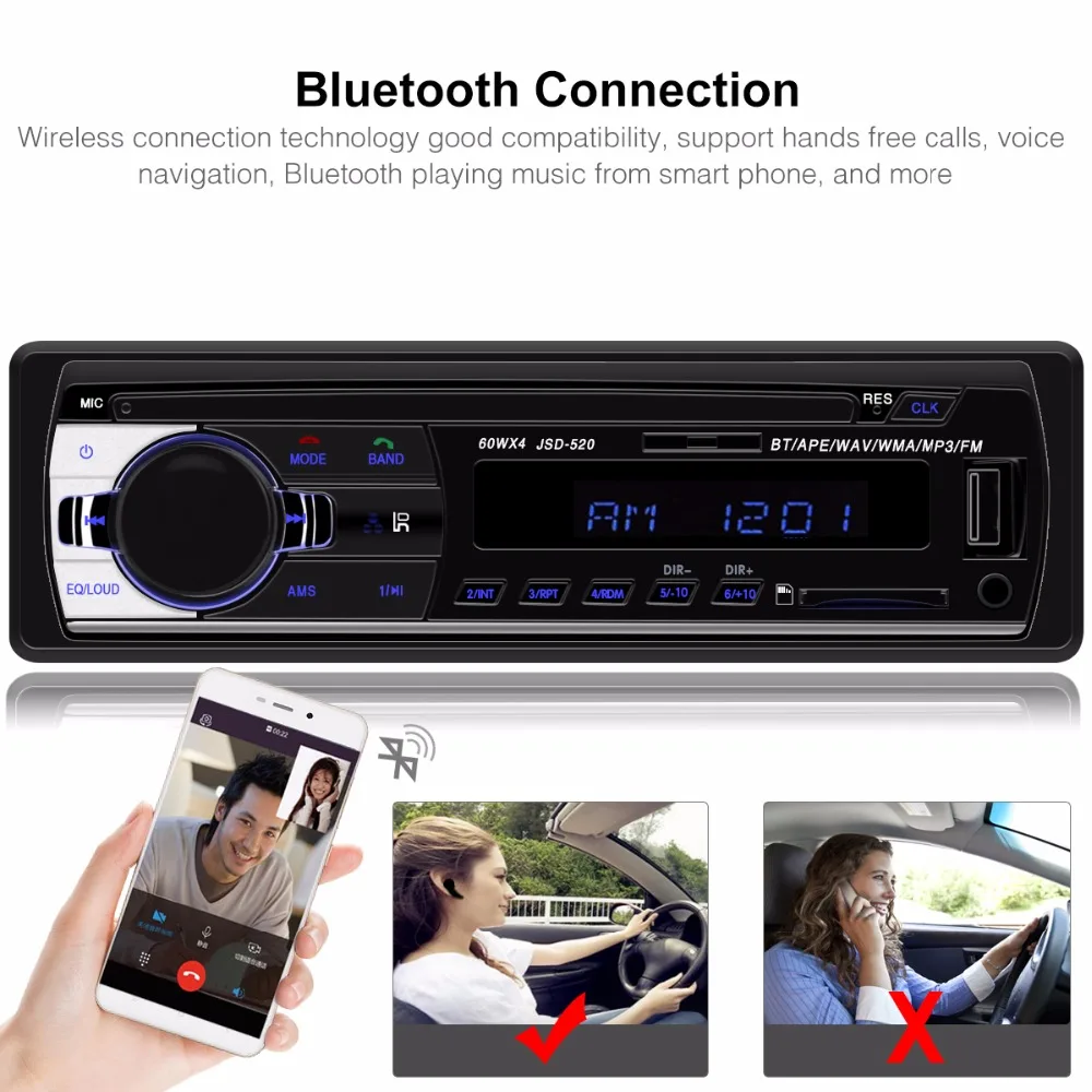1Din радио автомобиля мини JSD-520 12 В Авторадио автомобиля стерео с Bluetooth FM радио AUX/USB/SD 1 din In-dash автомобиля MP3 мультимедийный плеер