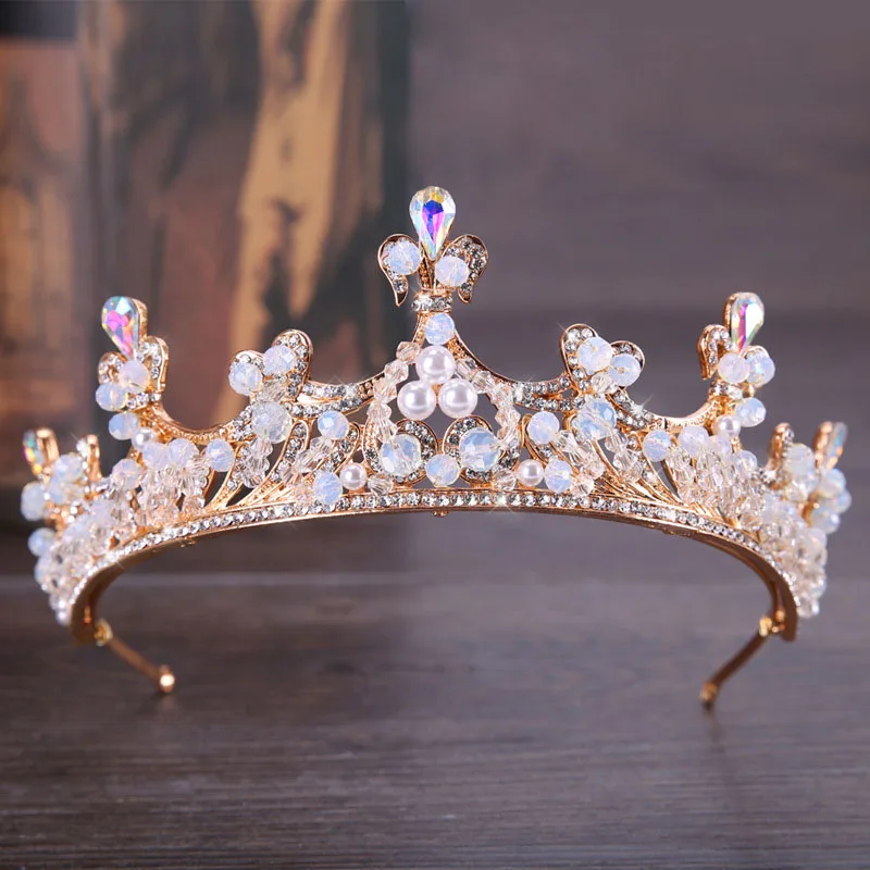 

Baroque Gold Simulated Pearl Crystal Tiaras and Crowns de Noiva Headpiece Hair Jewelry Women Wedding Bride Hair Accessories VL