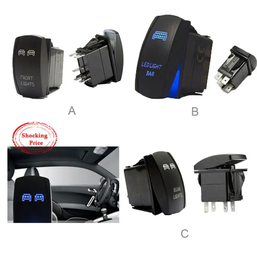 CARPRIE 12V 20A Bar ARB 5P Push Rocker Toggle Switch Blue