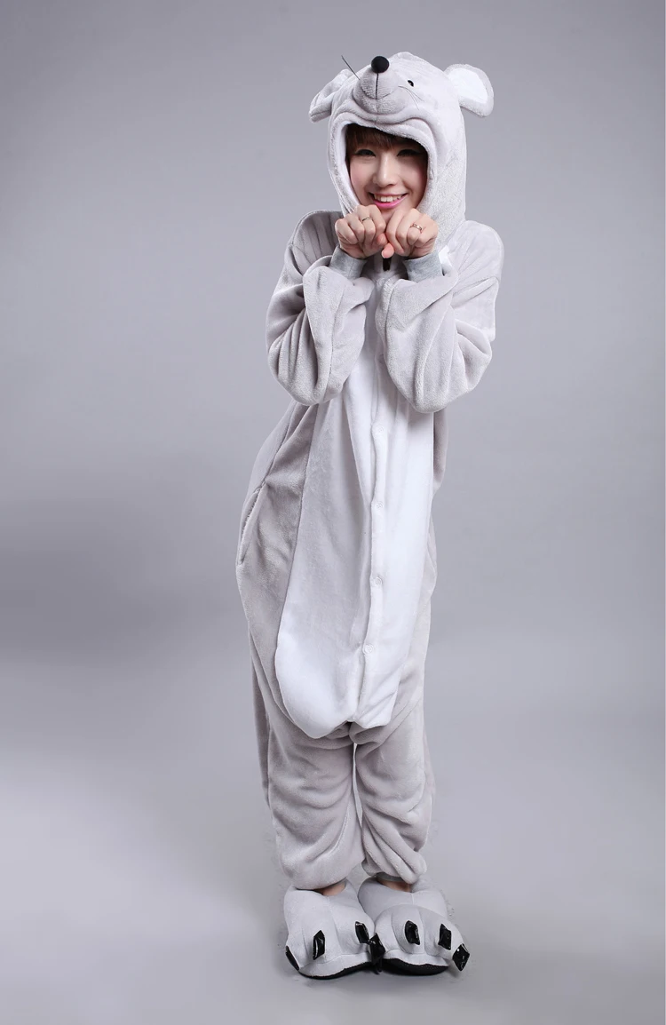 Фланелевая пижама кигуруми унисекс мышь из зодиака серый для взрослых|cosplay