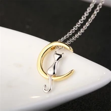 

RONERAI New Fashion 925 Sterling Silver Necklace Jewelry Cute Moon Cat Design Female Pendant Necklace For Women Wedding