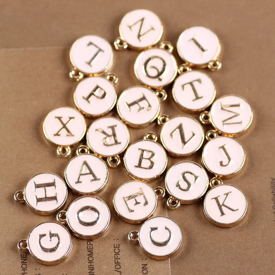Sterling Silver Bead Bracelet Personalized Initial Charm Jewelry Mini Order 26pcs Pink Jewelry Alloy Oil Drop Initial Bracelet Charms Gold Tone Enamel Alphabet Letter