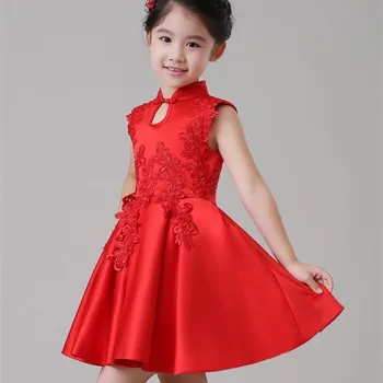 

2020 Children Party Wear Formal Dress Chinese Eleghant Princess Red Wedding Flower Girl Vestido Fashion Kids Clothes SKF164001