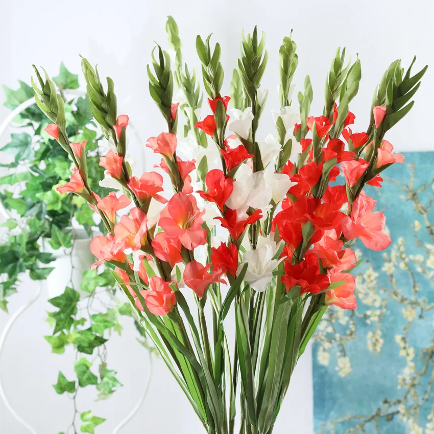 

99 Cm 6 Head Artificial Gladiolus Decor Home Garden Wedding Flower Arrangement Gladioli Fake Plant Silk Red White Pink Wholesale