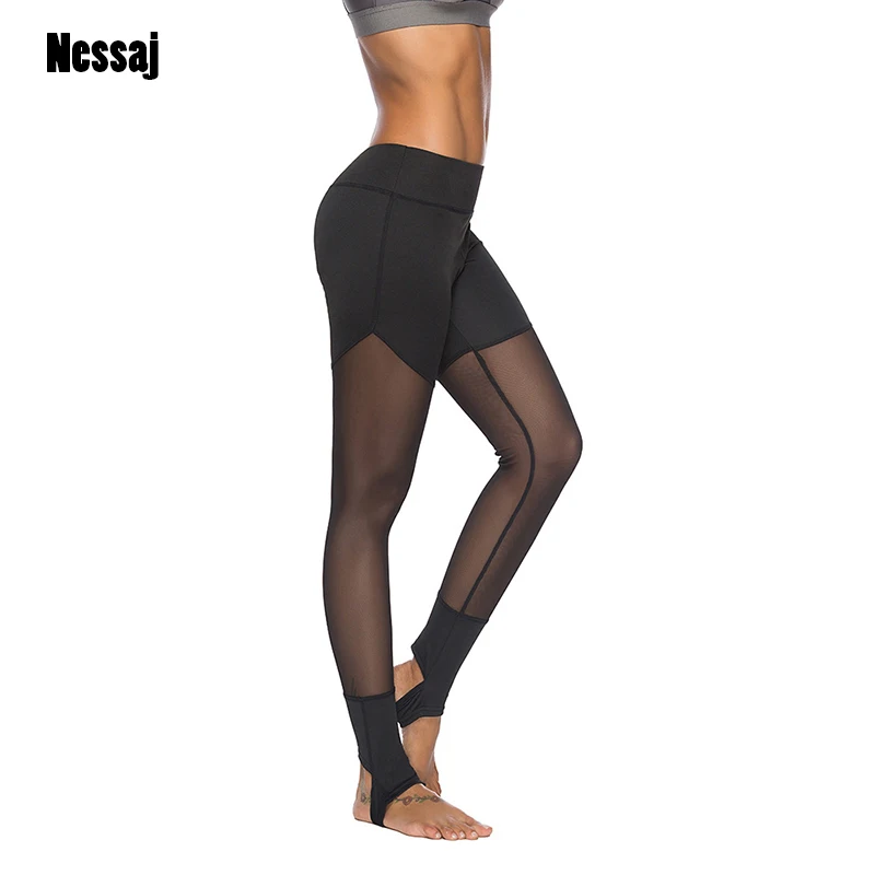 Nessaj Fashion Patchwork Mesh Leggings Sportswear Long